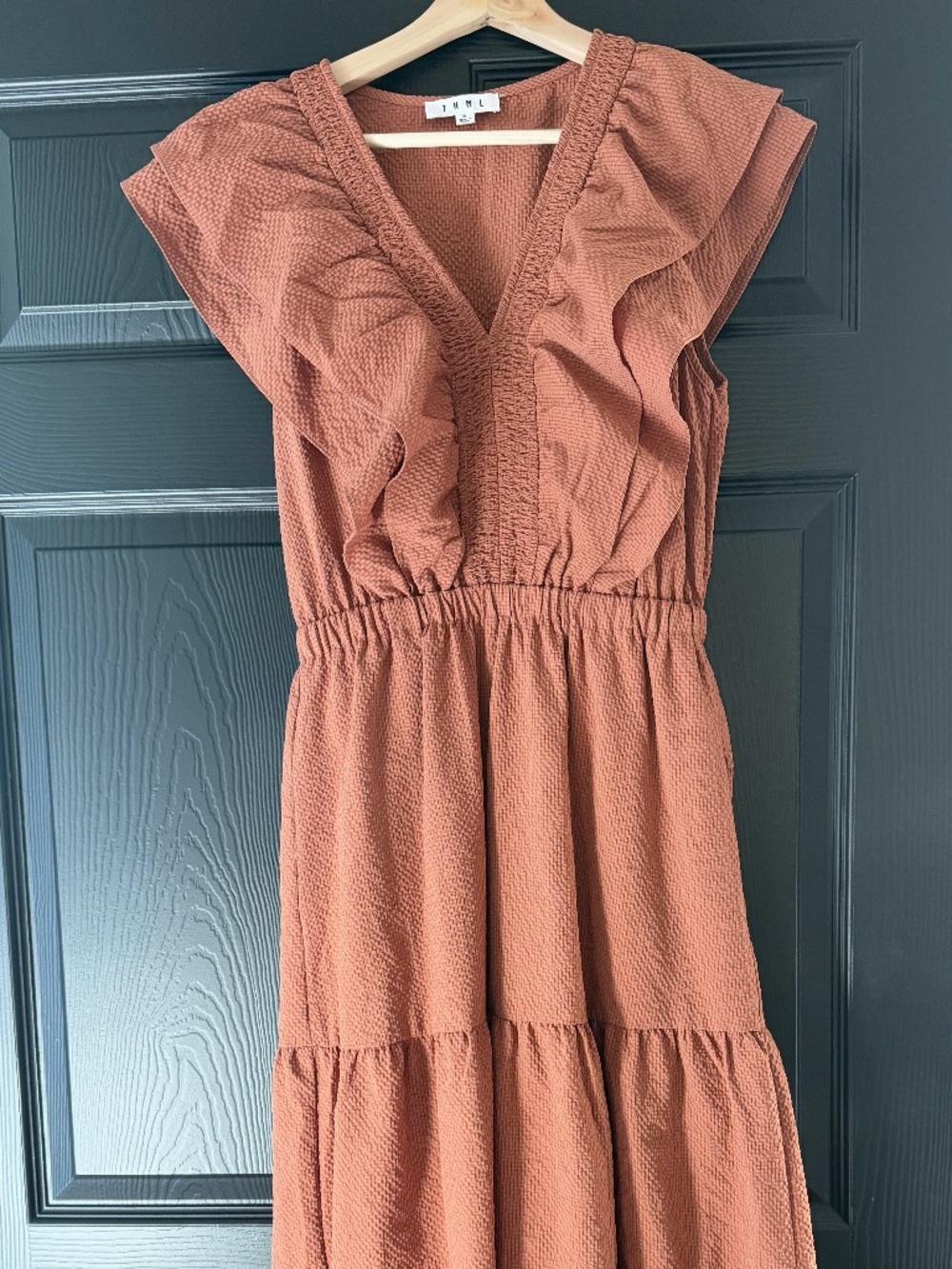Rust Terracotta Ruffle Tiered Midi Maxi Dress